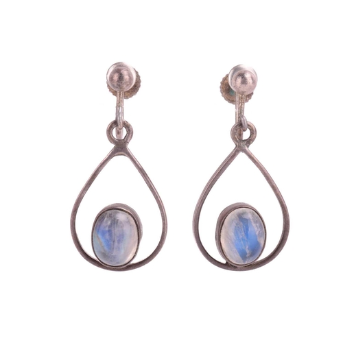 66 - A small collection of jewellery, to include a pair of Arts and Crafts moonstone drop shape earrings ... 