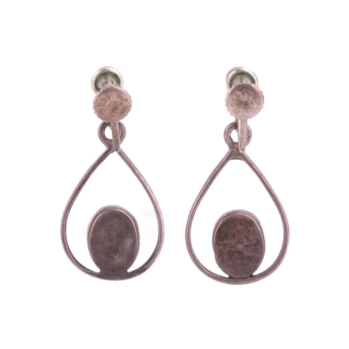 66 - A small collection of jewellery, to include a pair of Arts and Crafts moonstone drop shape earrings ... 