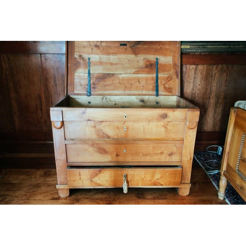 104 - A 19th century Biedermeier mule chest, two faux and one actual frieze drawer (with ivory escutcheons... 