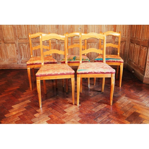 105 - A French fruitwood single carver chair, 104 cm high x 53 cm wide, together with six conforming dinin... 