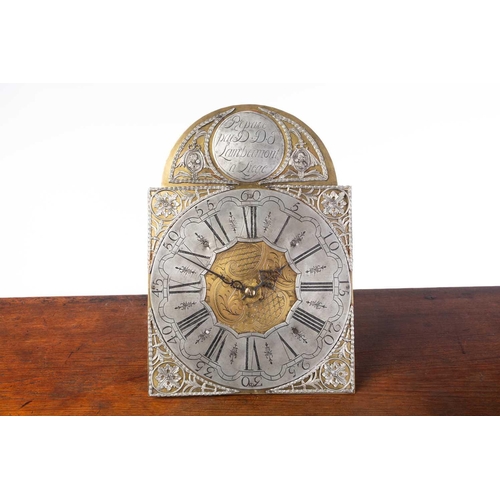 11 - An 18th century Liege oak longcase clock, brass and steel dial, signed to the arch 'Repare par D D J... 