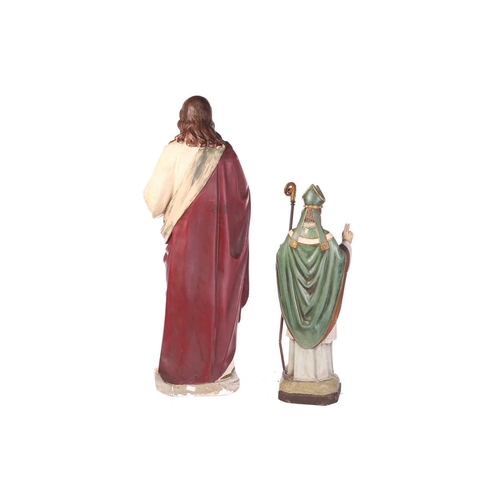 127 - A large vintage ecclesiastical painted plaster figure of The Divine Mercy of the Sacred Heart of Jes... 