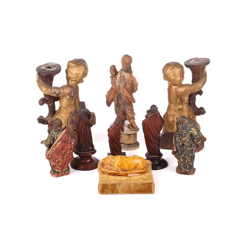 138 - A small group of French possibly late 17th century boxwood devotional finials mounted on later bases... 