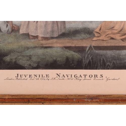 147 - After George Morland (1763-1804), 'Juvenile Navigators', coloured engraving, 43 cm x 55 cm, together... 