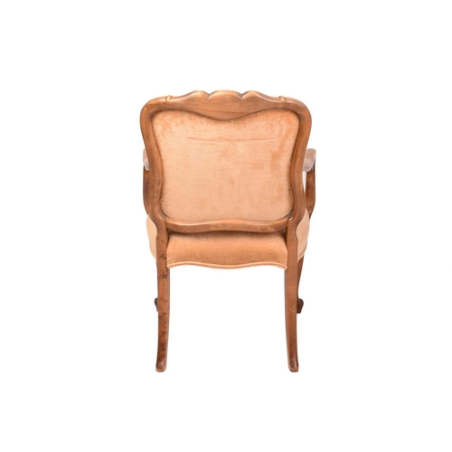 168 - A continental Birchwood open armchair or fauteuil, the shaped upholstered back with foliate scroll c... 