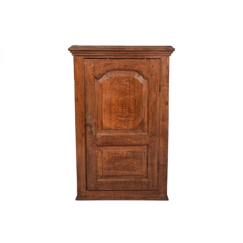 169 - A 19th century oak hanging cupboard, with twin panelled door enclosing shelves, 66 cm wide, 103 cm h... 