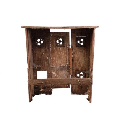 169 - A 19th century oak hanging cupboard, with twin panelled door enclosing shelves, 66 cm wide, 103 cm h... 