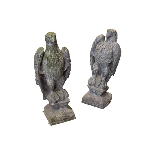 186 - A pair of lead based ornamental garden eagle, seated on plinths, 48 cm high and two rectangular galv... 