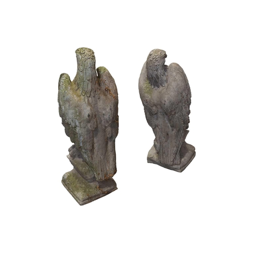 186 - A pair of lead based ornamental garden eagle, seated on plinths, 48 cm high and two rectangular galv... 