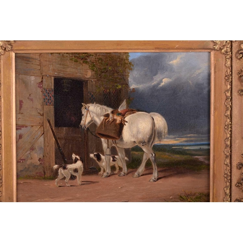 203 - 19th century English School, Traveller on a white horse, initialled G.F., and Waiting at the Stable,... 