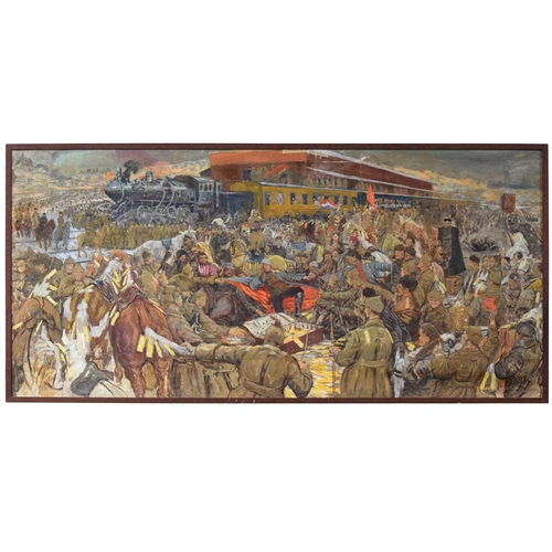 212 - Gavrill Nikitic Gorelov (1880 - 1966) Russian, Capturing the Whites Army Bullion Train, Russian insc... 