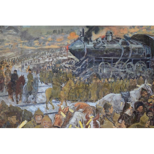 212 - Gavrill Nikitic Gorelov (1880 - 1966) Russian, Capturing the Whites Army Bullion Train, Russian insc... 