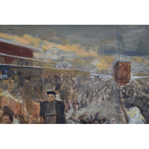 212 - Gavrill Nikitic Gorelov (1880 - 1966) Russian, Capturing the Whites Army Bullion Train, Russian insc... 