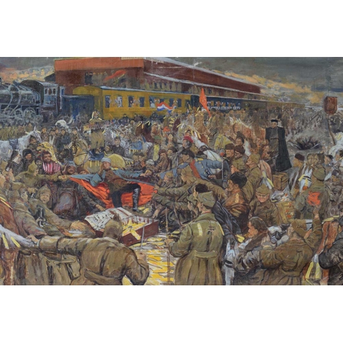 212 - Gavrill Nikitic Gorelov (1880 - 1966) Russian, Capturing the Whites Army Bullion Train, Russian insc... 