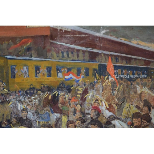 212 - Gavrill Nikitic Gorelov (1880 - 1966) Russian, Capturing the Whites Army Bullion Train, Russian insc... 