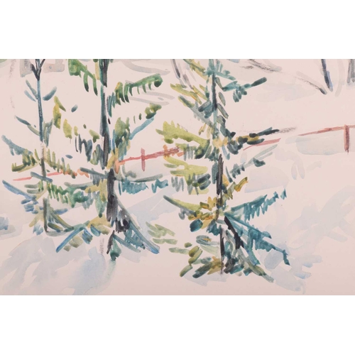 213 - † Elizabeth Tuke Jenkins (1906 - 1968), Pine Trees on a Winter mountain (St Moritz, Switzerland), si... 