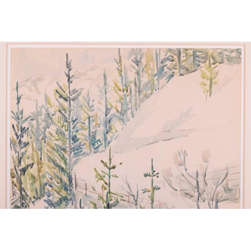 213 - † Elizabeth Tuke Jenkins (1906 - 1968), Pine Trees on a Winter mountain (St Moritz, Switzerland), si... 