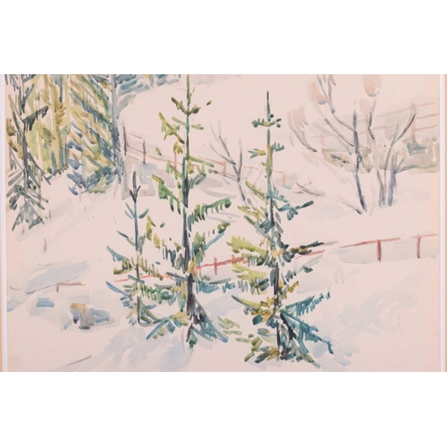 213 - † Elizabeth Tuke Jenkins (1906 - 1968), Pine Trees on a Winter mountain (St Moritz, Switzerland), si... 