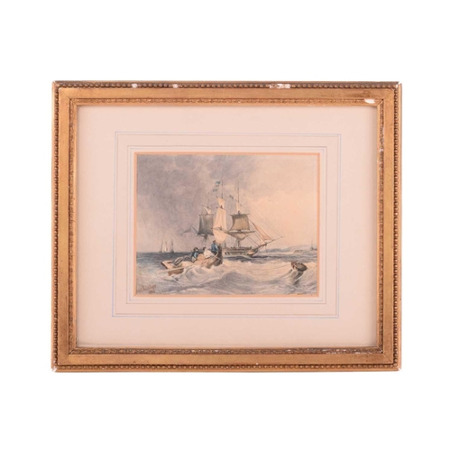 220 - George Chambers (1803 - 1840), Shipping near a jetty, signed and dated 1836, watercolour, 10.5 x 13.... 