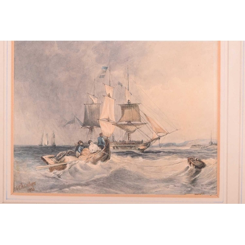 220 - George Chambers (1803 - 1840), Shipping near a jetty, signed and dated 1836, watercolour, 10.5 x 13.... 