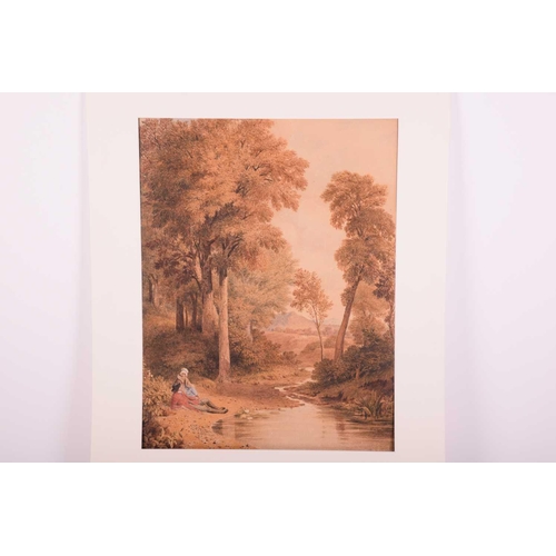 221 - Attributed to Francis Stevens (1781-1823), Couple seated by a stream, unsigned, watercolour, inscrib... 