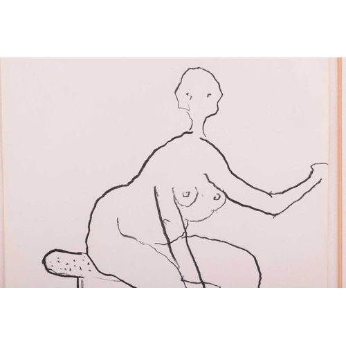 222 - † Roger Hilton CBE (1911-1975), Female Nude seated on a stool, black chalk on paper, 25 x 20 cm, fra... 