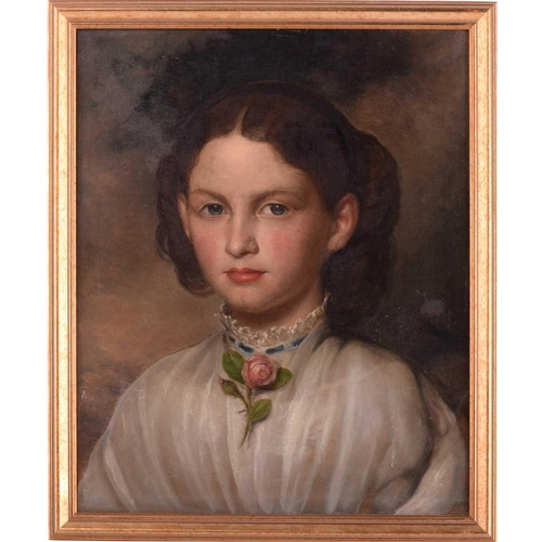 223 - Gustav Ellinthorpe Sintzenich (1856-?), portrait of a girl wearing a rose, inscribed verso, oil on c... 