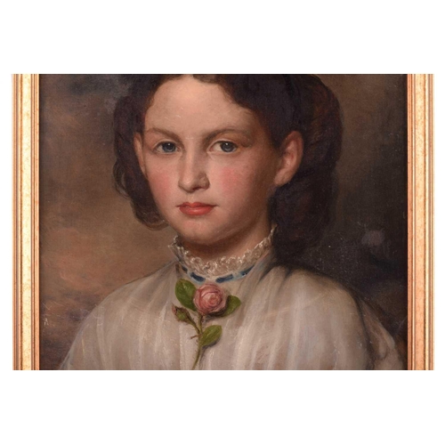 223 - Gustav Ellinthorpe Sintzenich (1856-?), portrait of a girl wearing a rose, inscribed verso, oil on c... 