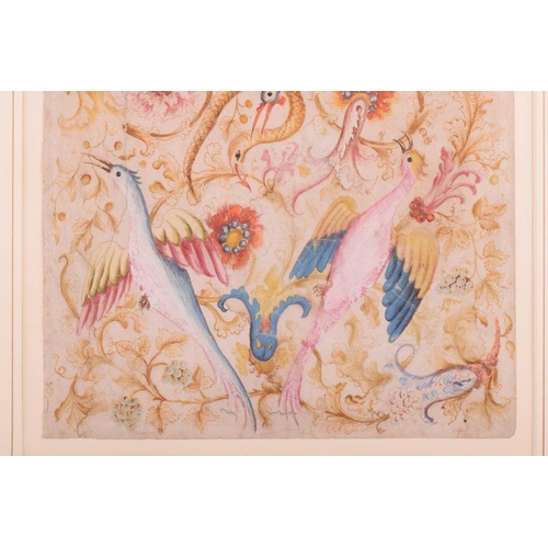 227 - 19th-century school, study of exotic or mythical birds amongst foliage, watercolour on paper, unsign... 