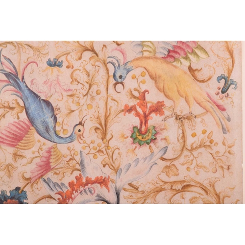 227 - 19th-century school, study of exotic or mythical birds amongst foliage, watercolour on paper, unsign... 