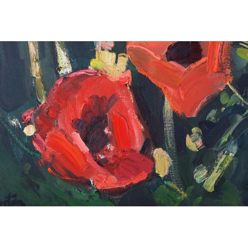 230 - † James Fullarton (b.1946), 'Red Poppies', signed, oil on canvas, 76 x 92 cm, framed and glazed, fra... 