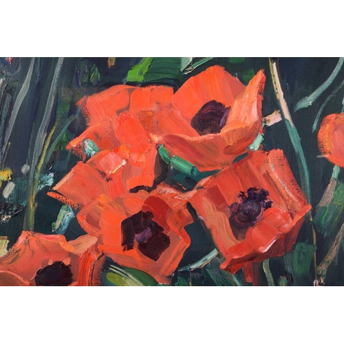 230 - † James Fullarton (b.1946), 'Red Poppies', signed, oil on canvas, 76 x 92 cm, framed and glazed, fra... 