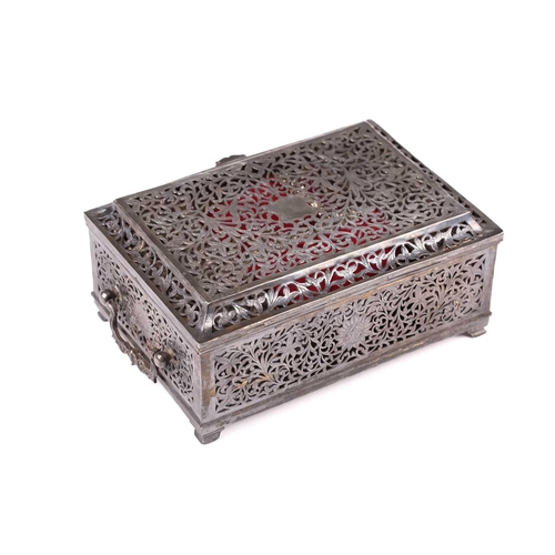 255 - An Indo-Persian rectangular silver betel nut leaf table box, late 19th century, with a hinged caddy ... 