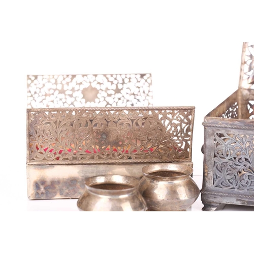 255 - An Indo-Persian rectangular silver betel nut leaf table box, late 19th century, with a hinged caddy ... 