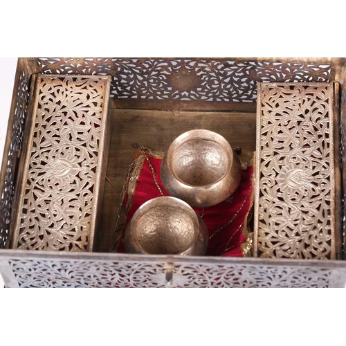 255 - An Indo-Persian rectangular silver betel nut leaf table box, late 19th century, with a hinged caddy ... 