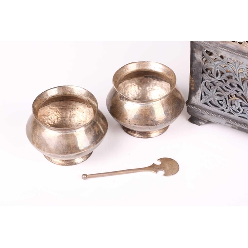 255 - An Indo-Persian rectangular silver betel nut leaf table box, late 19th century, with a hinged caddy ... 