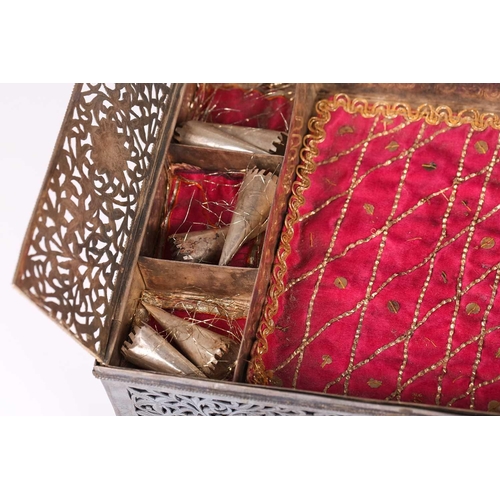 255 - An Indo-Persian rectangular silver betel nut leaf table box, late 19th century, with a hinged caddy ... 