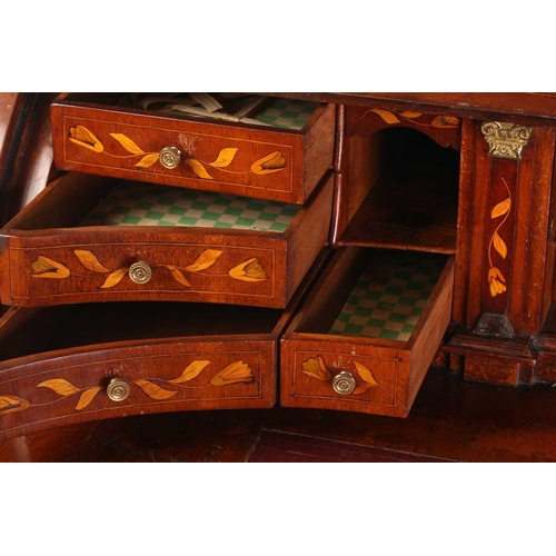 267 - A 19th century Dutch marquetry toll top bureau, with allover floral, foliate and cornucopia design, ... 