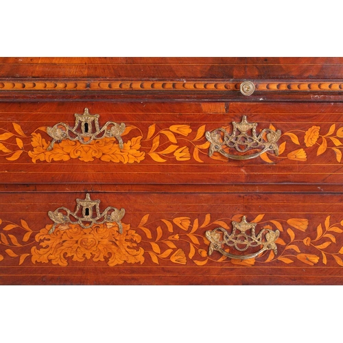 267 - A 19th century Dutch marquetry toll top bureau, with allover floral, foliate and cornucopia design, ... 