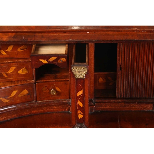 267 - A 19th century Dutch marquetry toll top bureau, with allover floral, foliate and cornucopia design, ... 