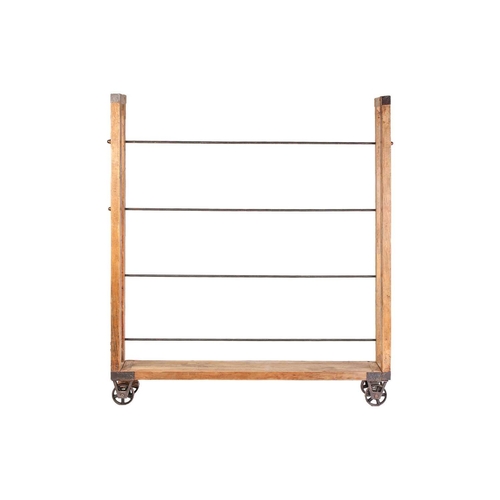 269 - A large industrial style open bookcase, converted from a trolley, the five rectangular shelves with ... 