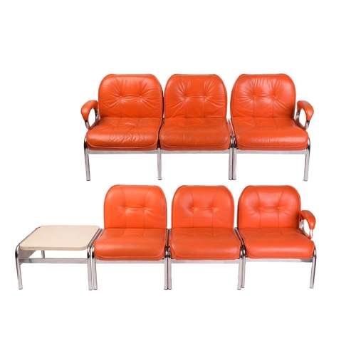 275 - A set of modular Girsberger 'Model 1400' lounge chairs, with orange leather button upholstery and ch... 