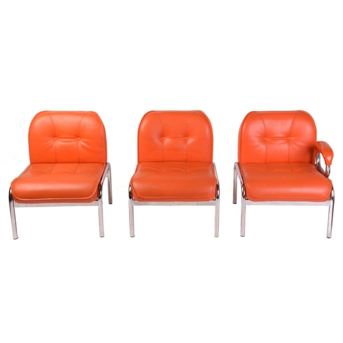 275 - A set of modular Girsberger 'Model 1400' lounge chairs, with orange leather button upholstery and ch... 