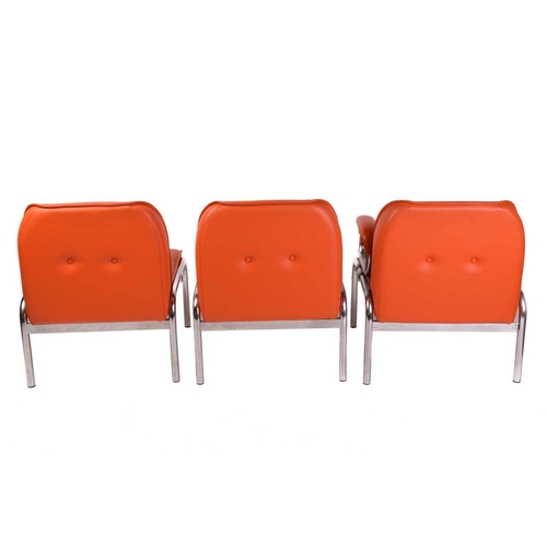 275 - A set of modular Girsberger 'Model 1400' lounge chairs, with orange leather button upholstery and ch... 