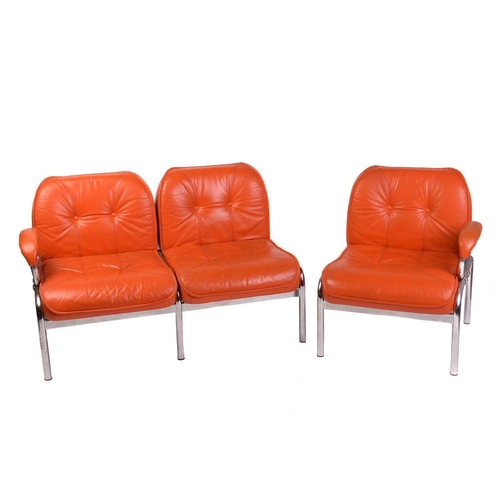 275 - A set of modular Girsberger 'Model 1400' lounge chairs, with orange leather button upholstery and ch... 