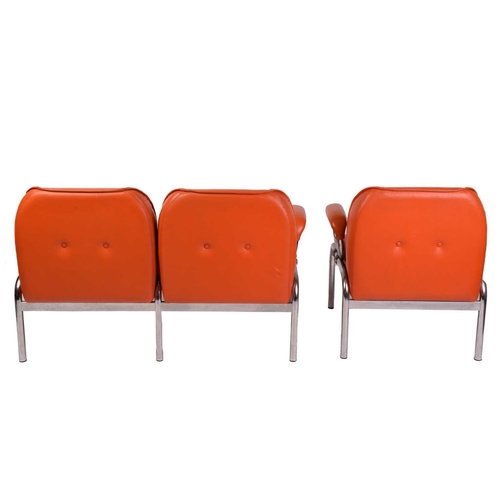 275 - A set of modular Girsberger 'Model 1400' lounge chairs, with orange leather button upholstery and ch... 