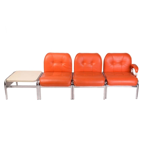 275 - A set of modular Girsberger 'Model 1400' lounge chairs, with orange leather button upholstery and ch... 