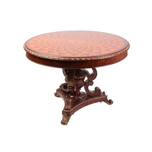 278 - A French Empire style parquetry inlaid mahogany circular centre table, 20th century, with central ra... 