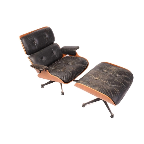 288 - After a design by Charles & Ray Eames, a lounge chair and ottoman (No. 670 and 671), with mahogany f... 