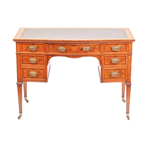 289 - An Edwardian painted satinwood lady's writing desk, the crossbanded top with leather surface over a ... 